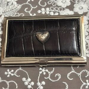 Brighton Brand Black Crocodile Pattern Card Holder with Silvertone Heart Accent